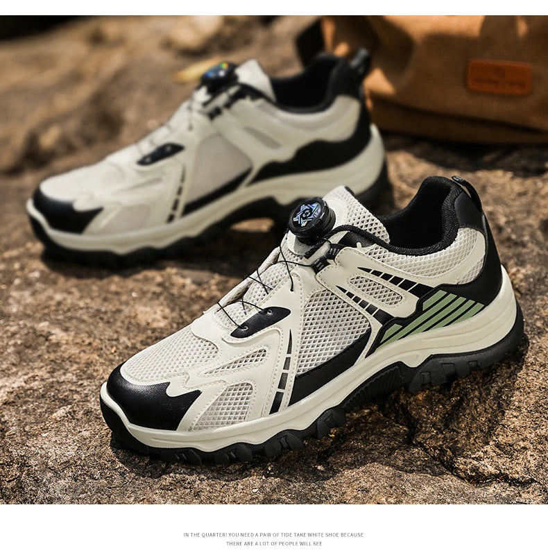 Men's breathable casual sneakers summer soft sole non-slip outdoor running shoes classic Rotating shoelaces light sports shoes