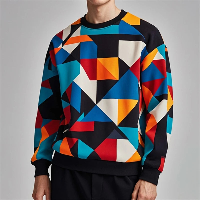 Fashion Geometry Graphic Sweatshirt For Men Spring Autumn Simple Trend Long Sleeve 3D Printed Hoodies Casual Oversized Pullovers