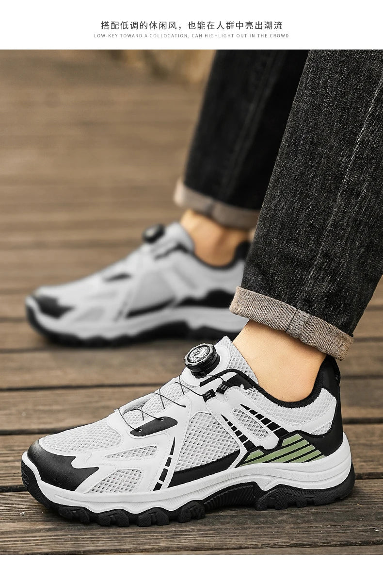 Men's breathable casual sneakers summer soft sole non-slip outdoor running shoes classic Rotating shoelaces light sports shoes