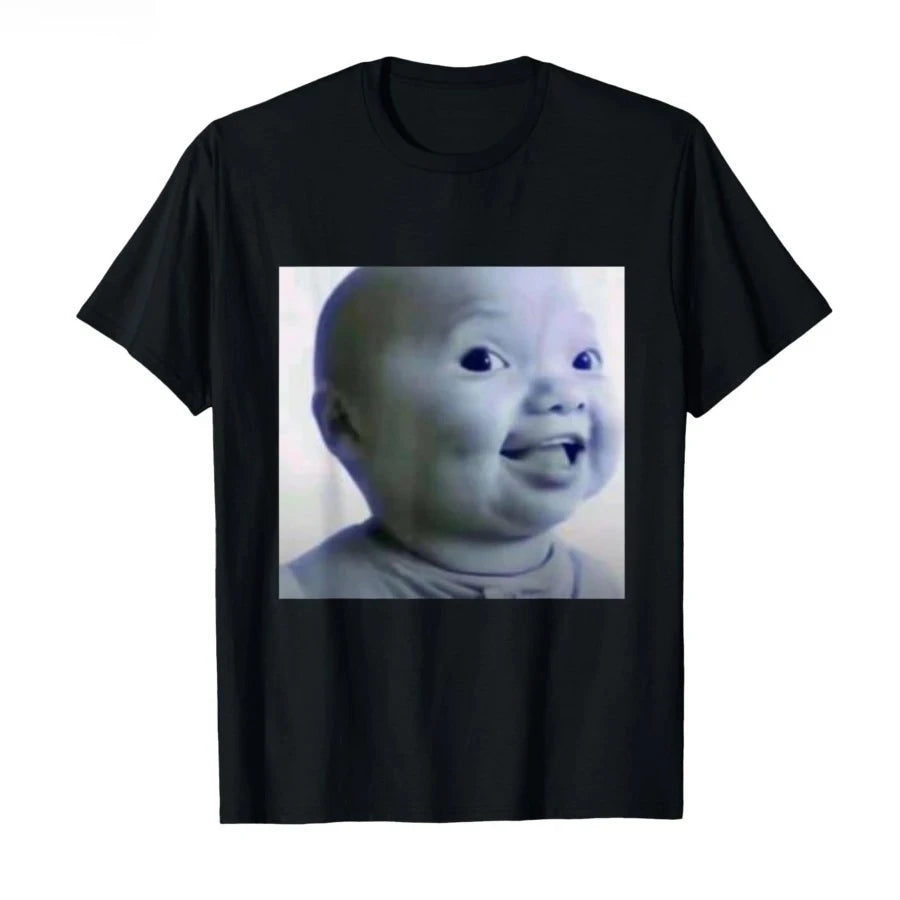 Funny AI Baby Holding Laugh Meme Viral Trend T-shirt for Women T Shirts Short Sleeve Tops Streetwear Women's Tees Casual Clothes