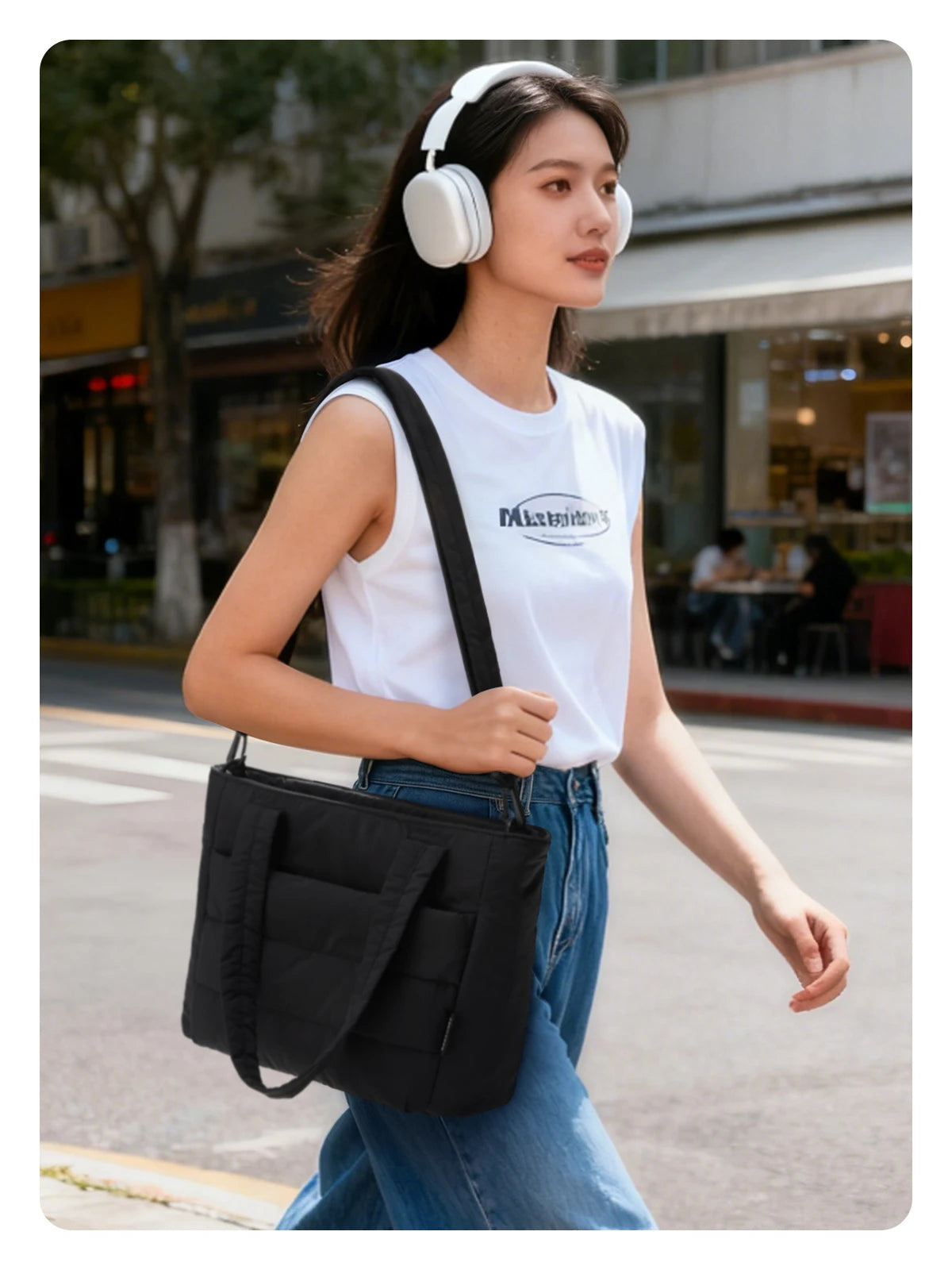 BAGSMART Women’s Tote Bag Padded Single Shoulder Bag Large Capacity Student College Crossbody Bag Casual Outdoor Handbag