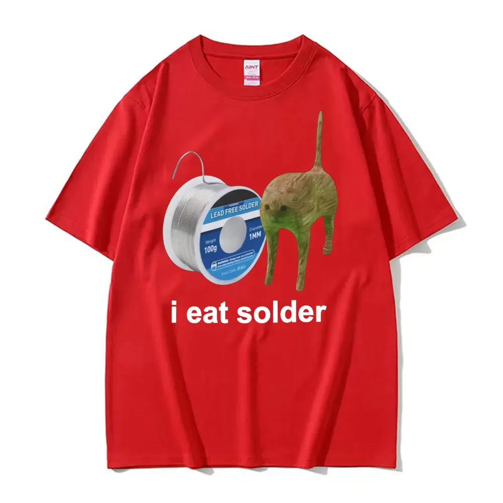 I Eat Solder Cursed Funny Cat Meme T Shirt Women's Clothing Fashion Casual T Shirts Summer Female T-shirts Tops