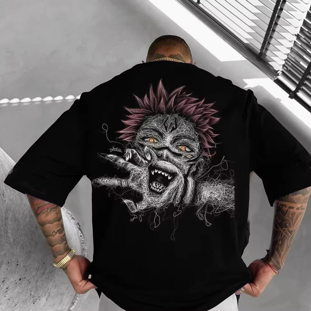 Jujutsu Kaisen Sukuna Graphic T-Shirt Men's Black Anime Villain Print Over-sized Street-wear Tee Fashion Comfortable Soft