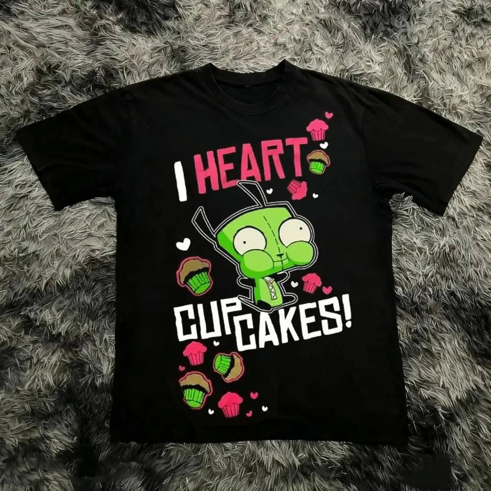 Summer 2026 New Invader Zim Cartoon Print Tee High Quality Y2k Stylish Casual Breathable Men's Crew Neck Print Tee