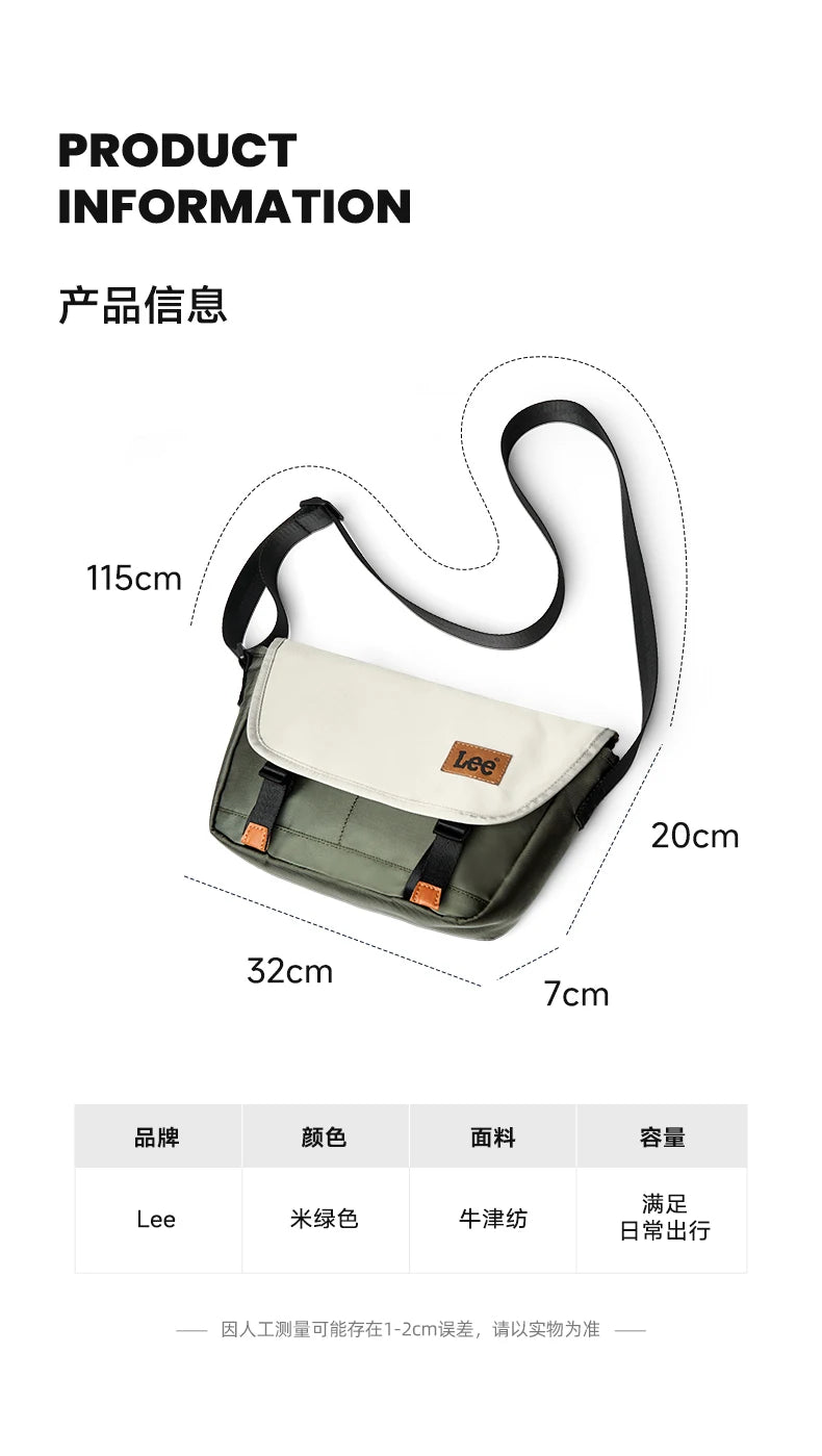 LEE Oxford Waterproof Women Shoulder Bag Vintage Messenger Bag Scratch-Resistant Casual Travel Crossbody Bag Ladies Daily Use