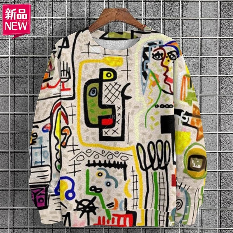Harajuku 3D Colorful Abstract Patterns Printing Sweatshirts Kid Fashion Streetwear Round Neck Sweatshirts Cool Mens Clothing Top