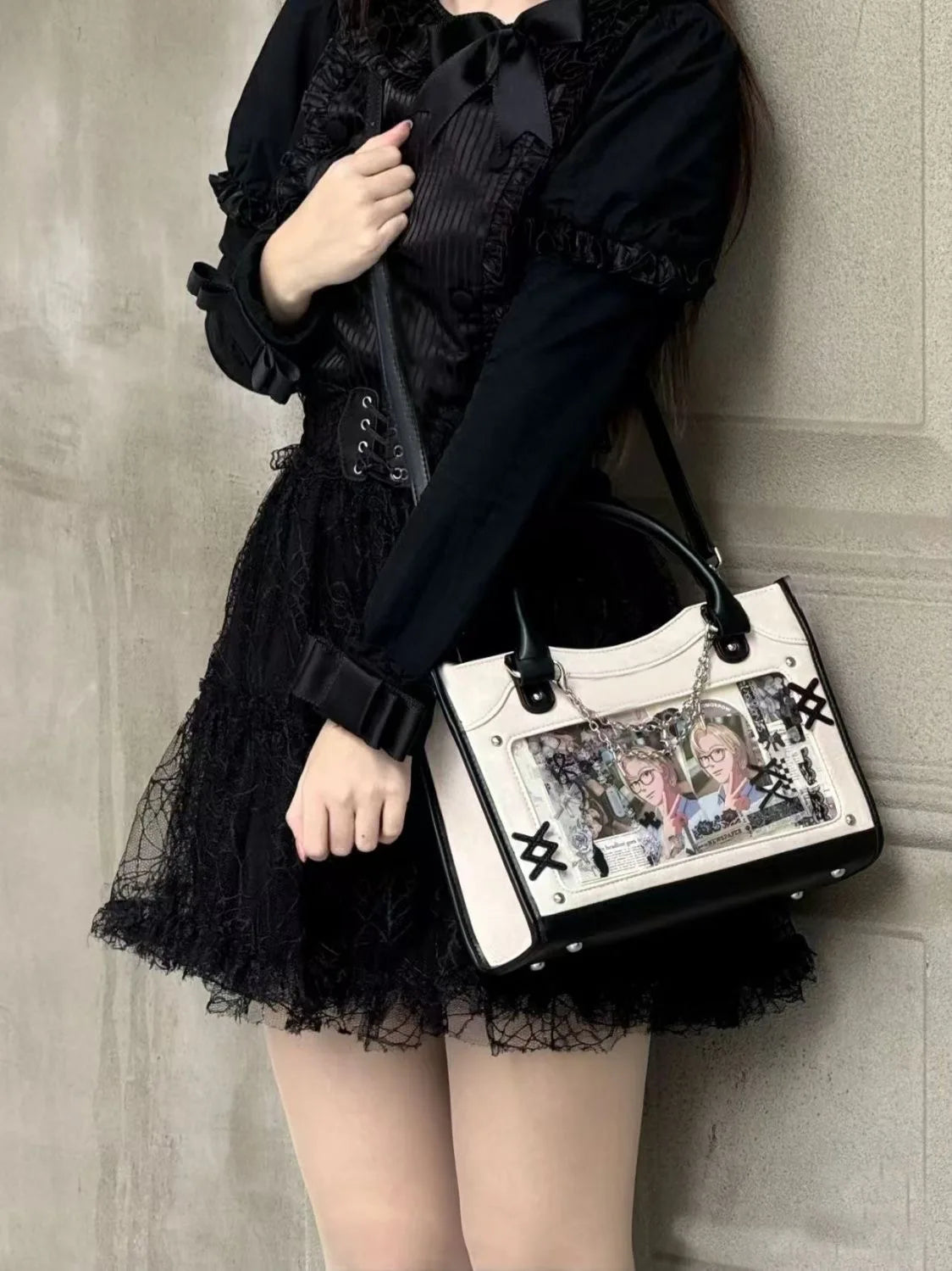 Y2K Cute Ita Bag Girl Transparent Messenger Bag Women's Fashion Shoulder Crossbody Bag Ladys DIY Display Tote Bag Lolita Handbag