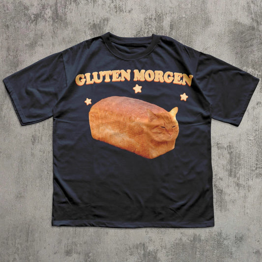 Gluten Morgen Funny Cat Meme T-shirt Silly Cats Shirt Kitten Tee Gift for Cat Lovers Weird Shirts Clothes Brainrot Tees