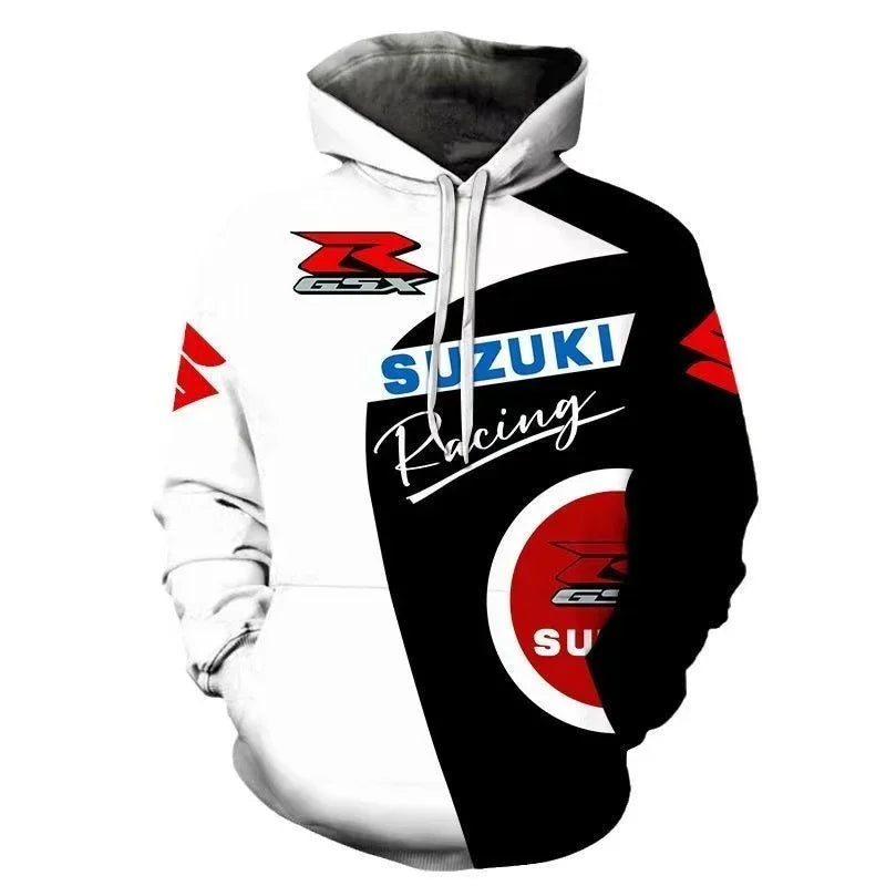 Suzuki men's casual hoodie, 3D printed long-sleeved top for outdoor motorcycle and bicycle enthusiasts, autumn and winter