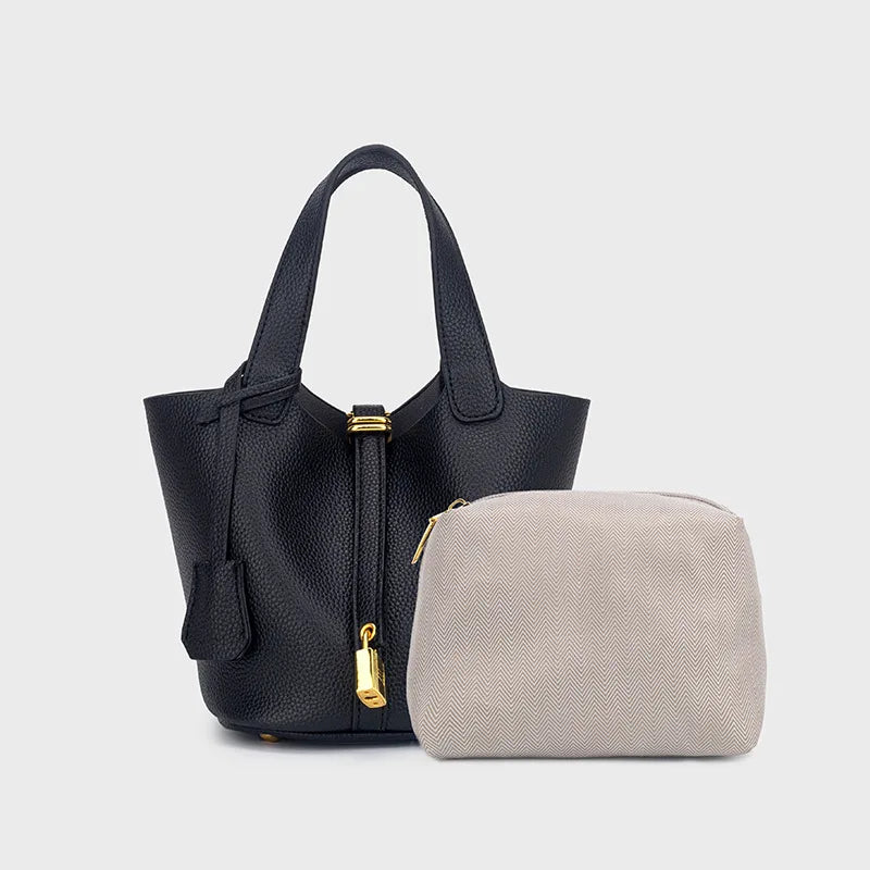 Classic Vegetable BasketpuWomen's Handbag Simple Bucket Bag Mother Bag Fashion Versatile Women's Bag Cross-border