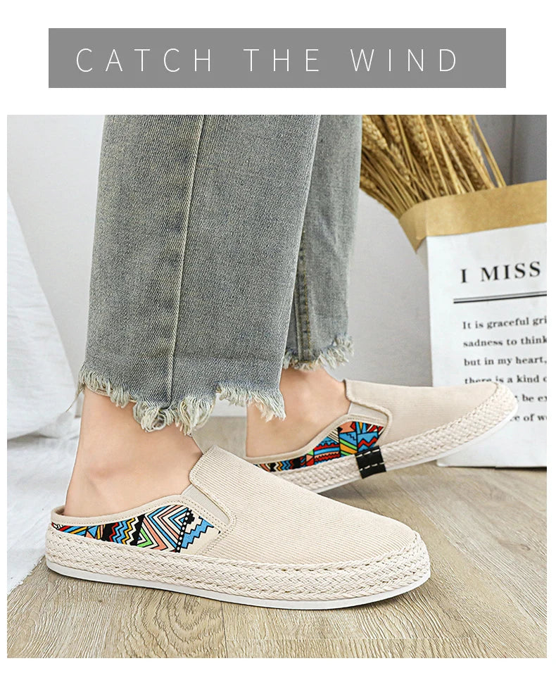 Outdoor Sandals Mens Half Slipper Summer Casual Shoes Canvas Soft Bottom Lightweight Walking Shoe Vulcanized Shoe