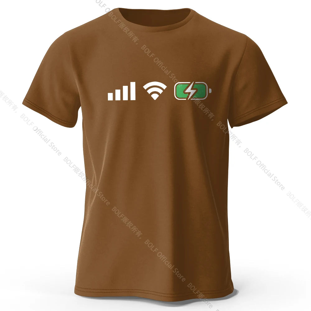 Signal WiFi Battery Printed T-Shirt 100% Cotton Oversized Tech Graphic Tees for Men Women Summer Tops Digital Streetwear