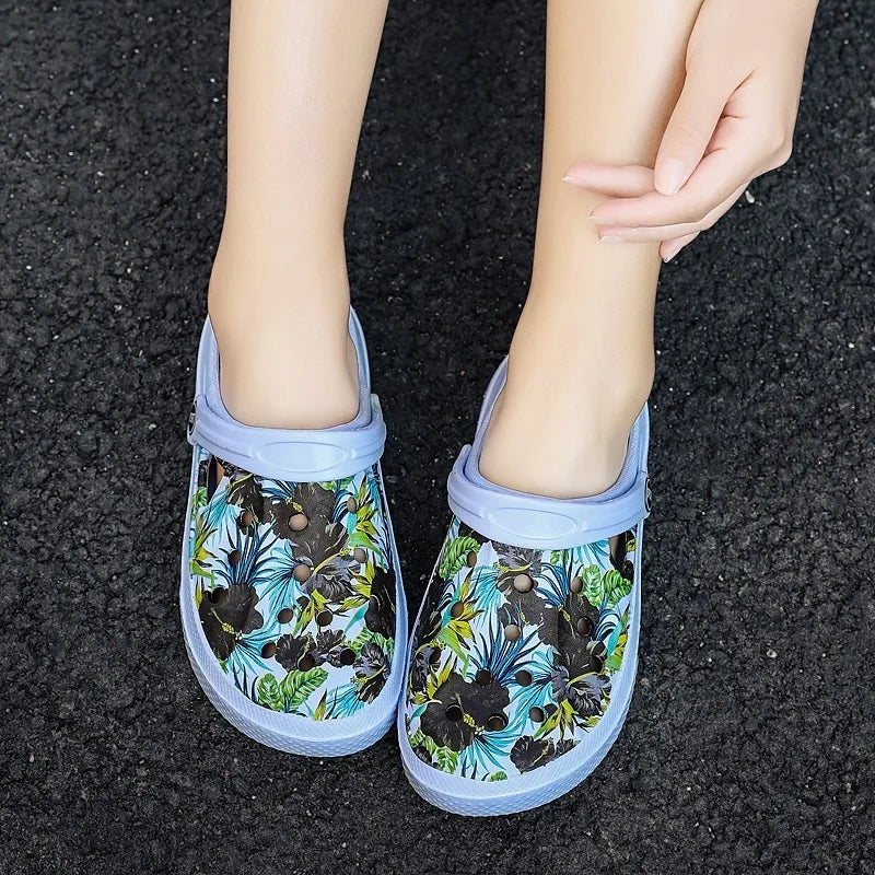 2006 Women's Ethnic Shoes Clogs Soft Sole Two-way Wear for Beach Mules and Pool Women Garden Slides Indoor Nursing Clogs Sandals