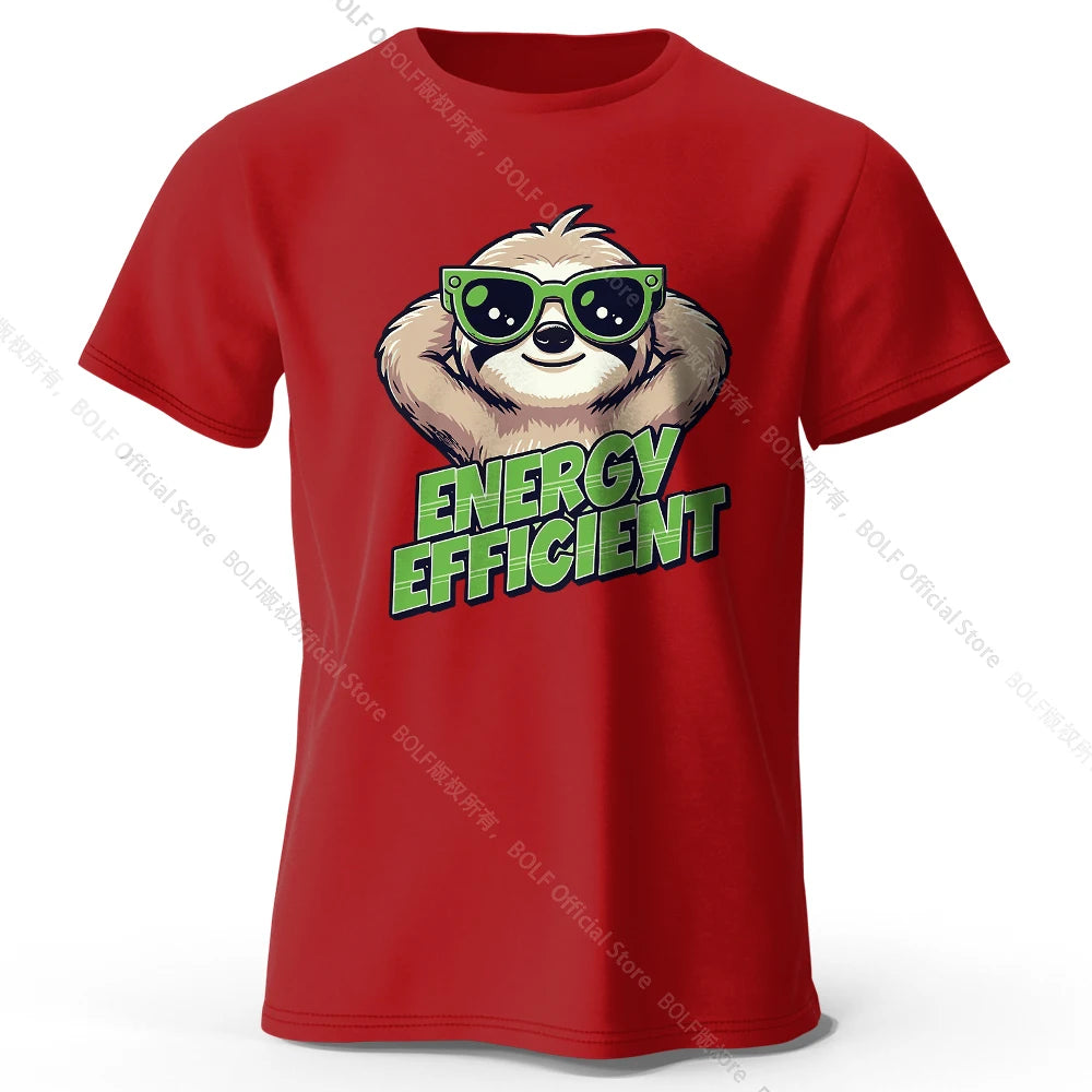 Men's Efficient Sloth Printed T-Shirt 100% Cotton Oversized Ironic Graphic Tees for Women Summer Tops Humor Streetwear