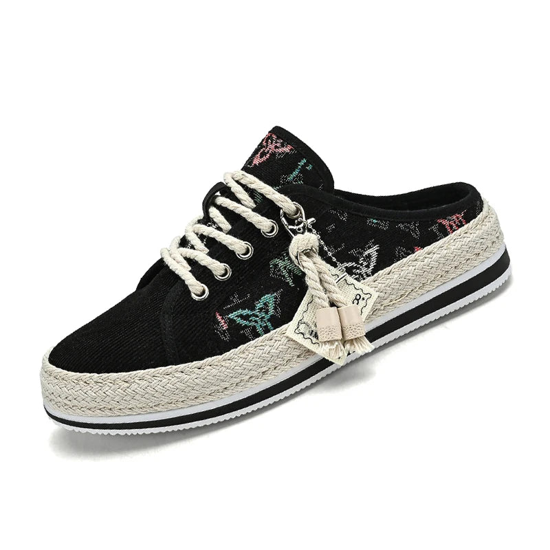 Outdoor Sandals Mens Half Slipper Summer Casual Shoes Canvas Soft Bottom Lightweight Walking Shoe Vulcanized Shoe