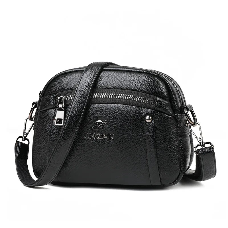 Women's Crossbody Bag, Water-Resistant Solid Color Square Shoulder Bag, Three Layer Zipper Closure Phone Purse Pouch for Women