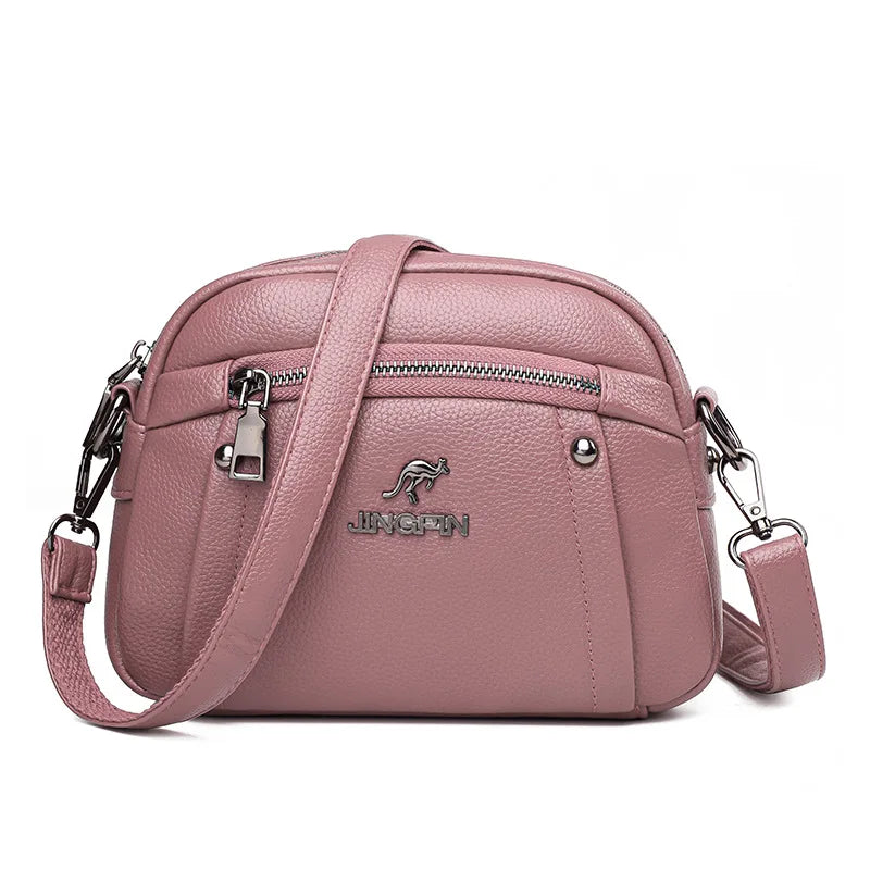 Women's Crossbody Bag, Water-Resistant Solid Color Square Shoulder Bag, Three Layer Zipper Closure Phone Purse Pouch for Women