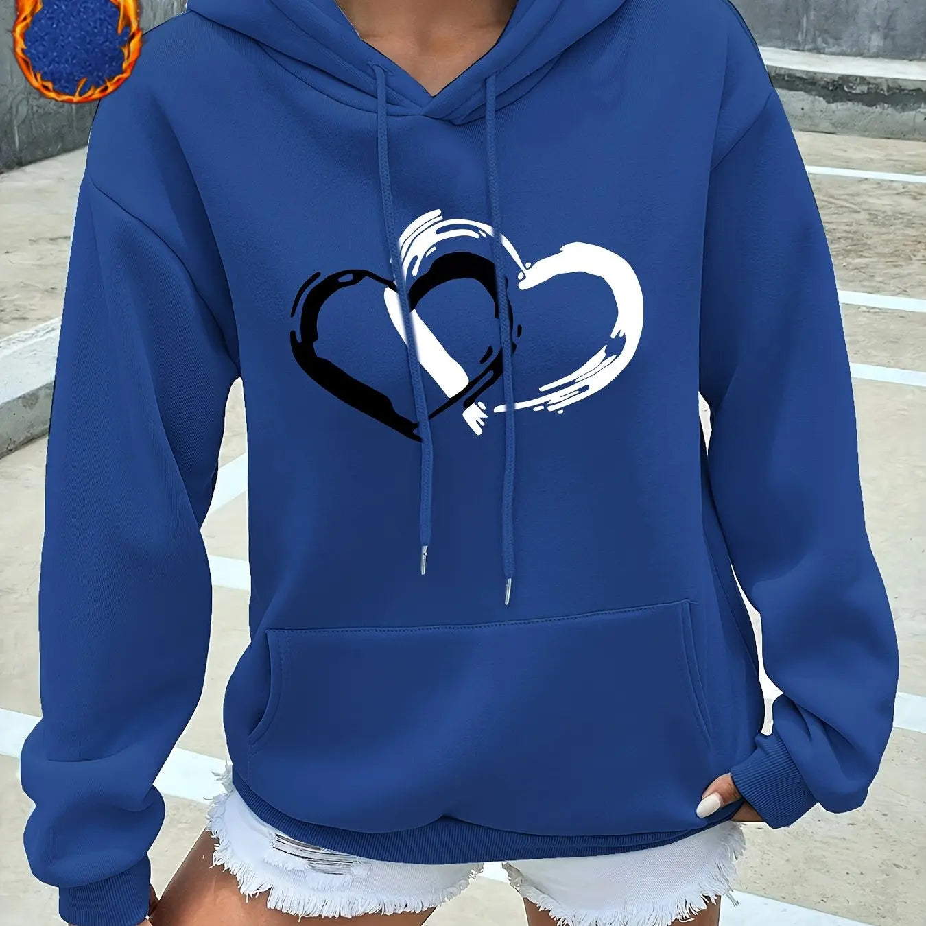 Women's casual hoodie sweatshirt heart graphic print round neck long sleeved autumn and winter warm regular version