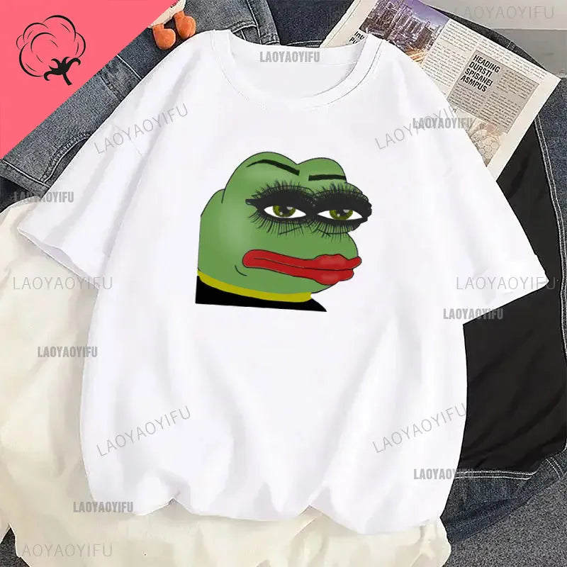 Funny Cartoon Pepe Frog Graphic Cotton Girl T Shirt Unisex Harajuku Short Sleeve Men Funny Frog Animal Y2k Gift Idea Casual Tops