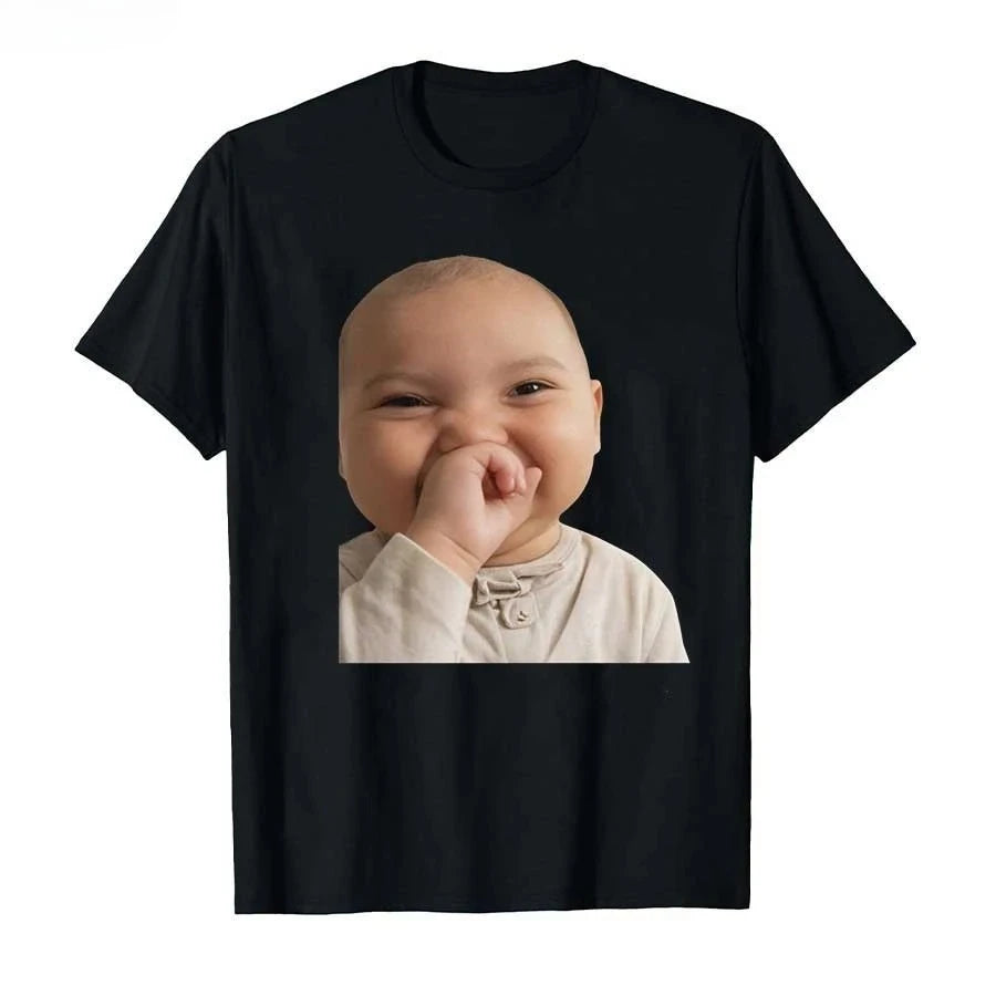 Funny AI Baby Holding Laugh Meme Viral Trend T-shirt for Women T Shirts Short Sleeve Tops Streetwear Women's Tees Casual Clothes