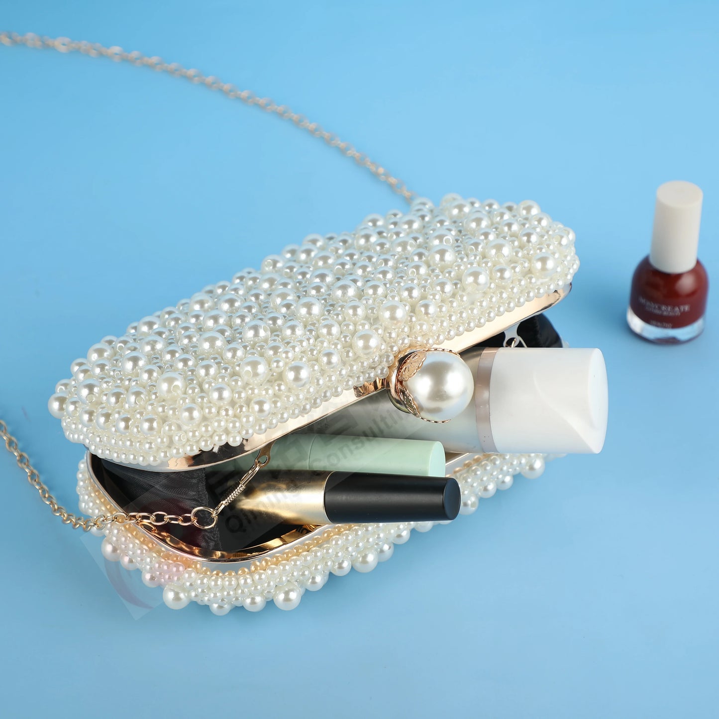 Luxury handmade wedding evening bag chain shoulder bag Full Beaded clutch bag Ladies Artificial Pearls Handbag for Wedding Party
