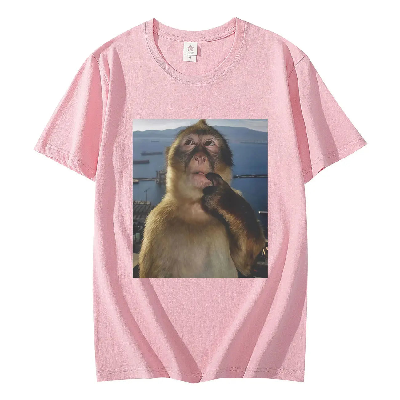 Men's Funny Thinking Monkey Meme T-shirt Casual Graphics Women Cotton Tee Loose Short Sleeve Tops Streetwear Unisex All-season