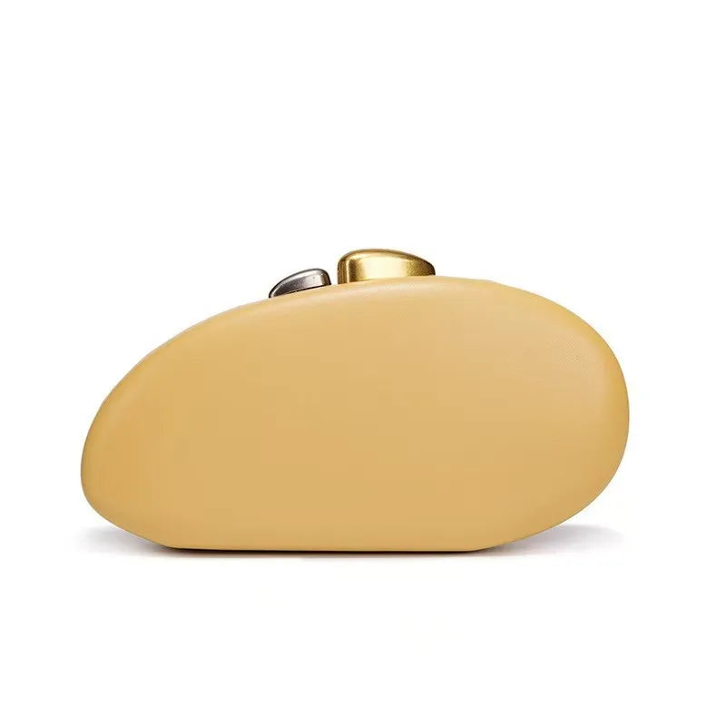 Designer Shell Shape Clutch Bag with Metallic Closure Chain Dinner Purse Women Evening Party Leather Shoulder Crossbody Handbags
