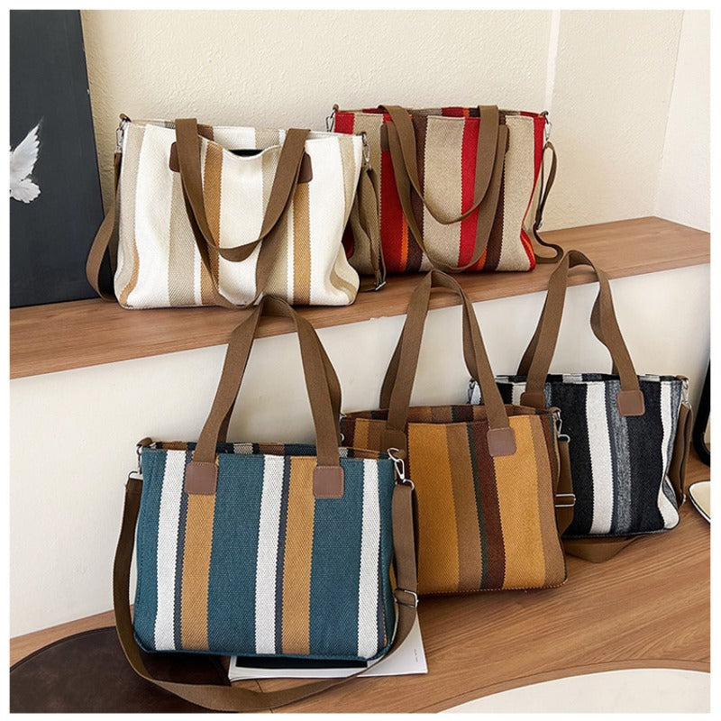 Large Tote Bag for women's Striped Crossbody Canvas Bag 2023 New Trendy Versatile Class Commuting Shoulder Bag