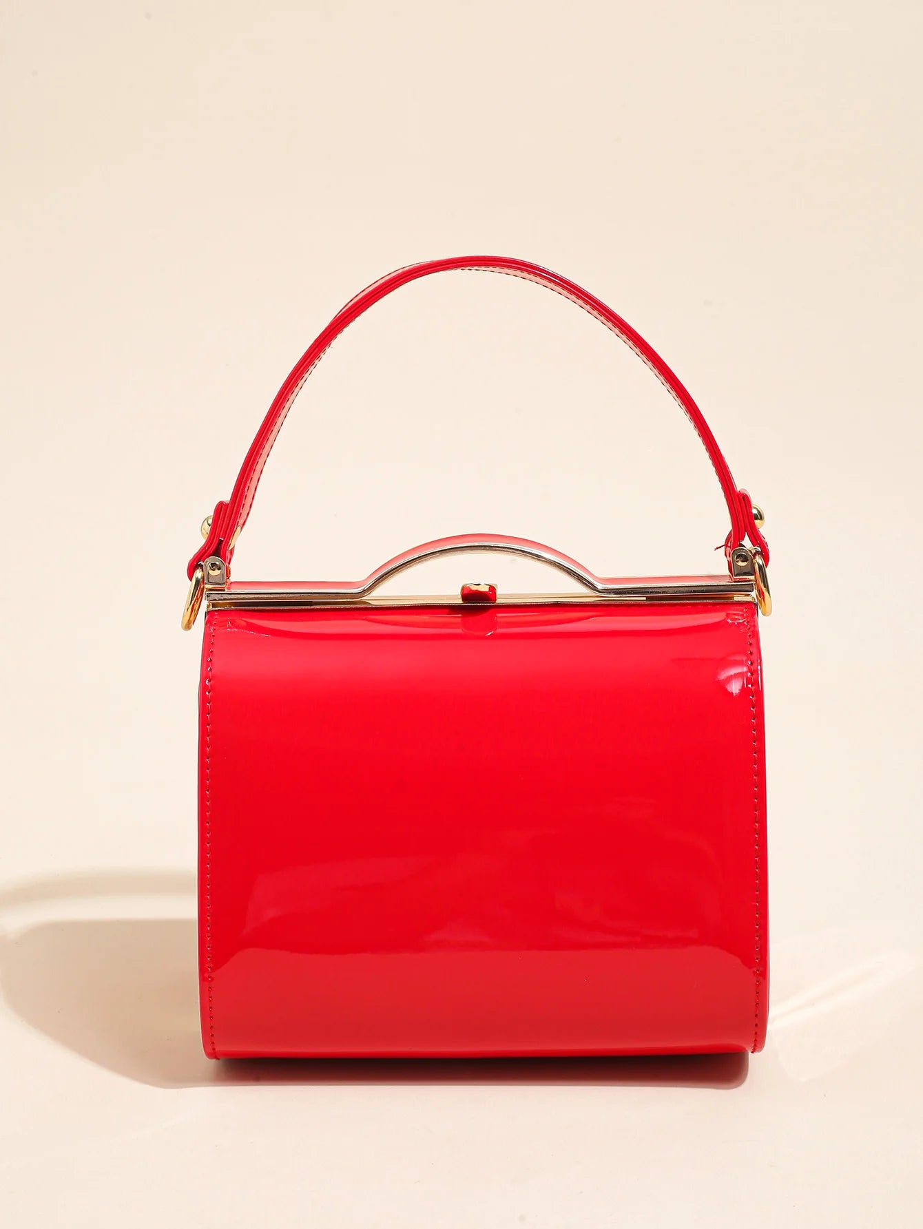 Highlight Cute Simple Patent Leather Pearlescent Leather Handheld Hard Shell Clip Dinner Bag