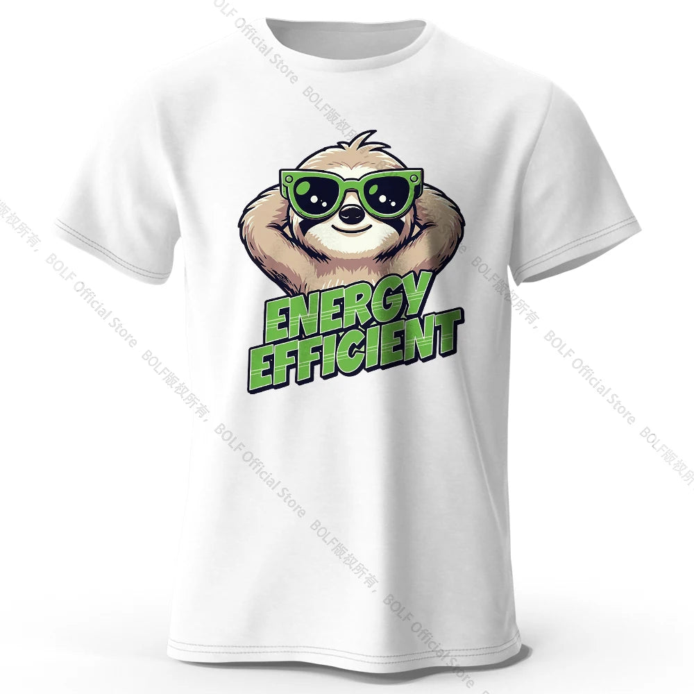 Men's Efficient Sloth Printed T-Shirt 100% Cotton Oversized Ironic Graphic Tees for Women Summer Tops Humor Streetwear