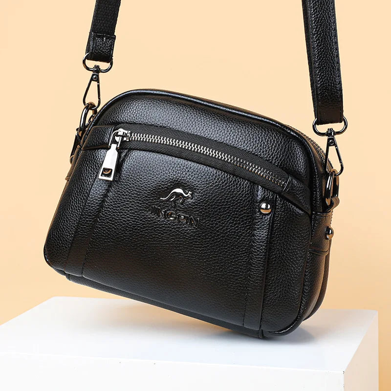 Women's Crossbody Bag, Water-Resistant Solid Color Square Shoulder Bag, Three Layer Zipper Closure Phone Purse Pouch for Women
