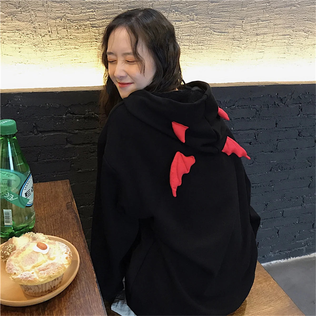 gothic clothes Harajuku Hoodies Devil Horns Sweatshirts zip up hoodie Loose Pullovers Long Sleeve Tops Streetwear Femme