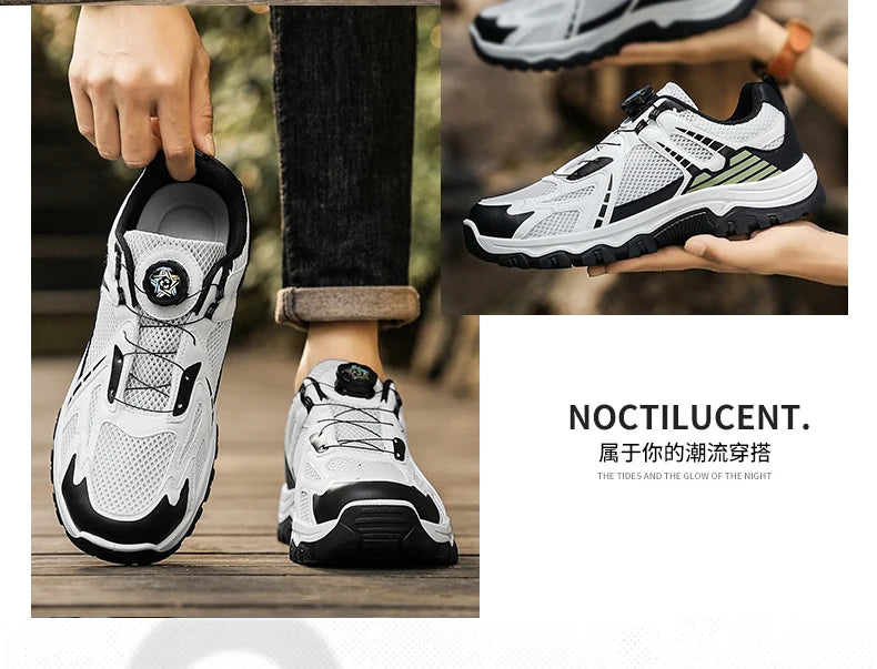 Men's breathable casual sneakers summer soft sole non-slip outdoor running shoes classic Rotating shoelaces light sports shoes