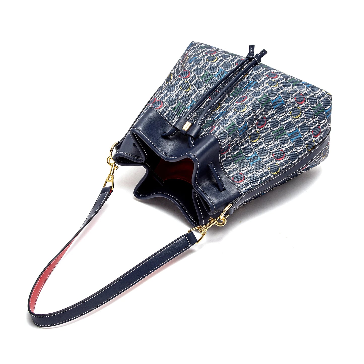 CHCH Women's Bucket Bag Spring New Wine Red Drawstring Bag Dual purpose Shoulder Strap Commuter Wallet