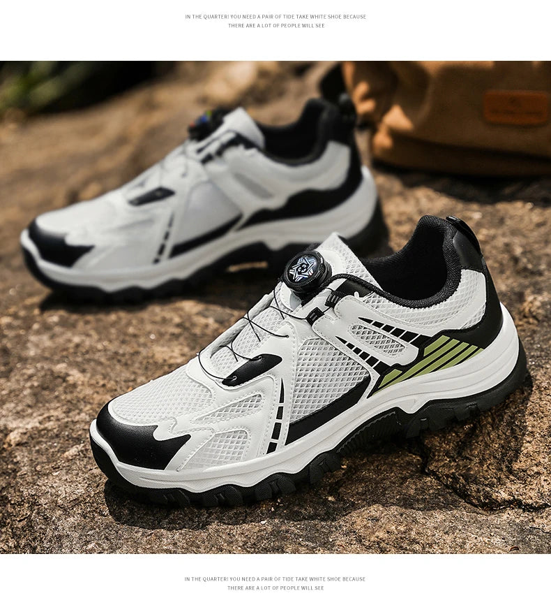 Men's breathable casual sneakers summer soft sole non-slip outdoor running shoes classic Rotating shoelaces light sports shoes