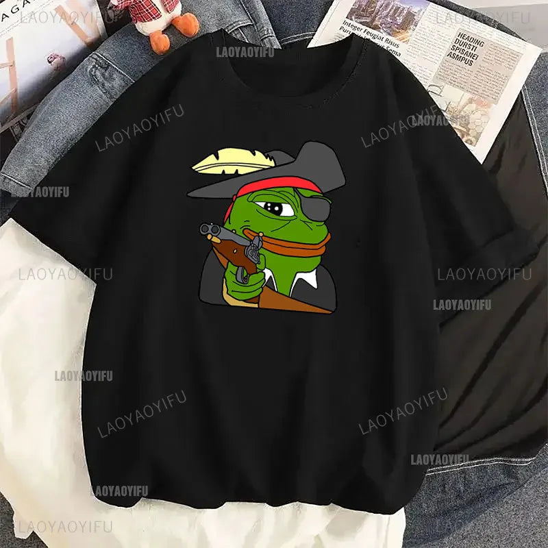Funny Cartoon Pepe Frog Graphic Cotton Girl T Shirt Unisex Harajuku Short Sleeve Men Funny Frog Animal Y2k Gift Idea Casual Tops