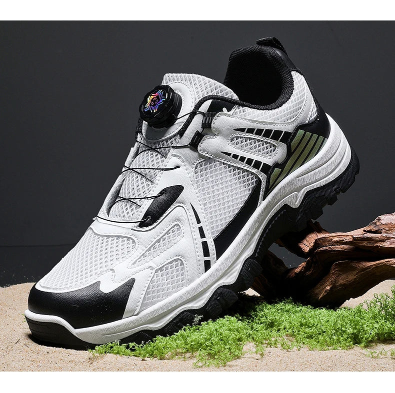 Men's breathable casual sneakers summer soft sole non-slip outdoor running shoes classic Rotating shoelaces light sports shoes