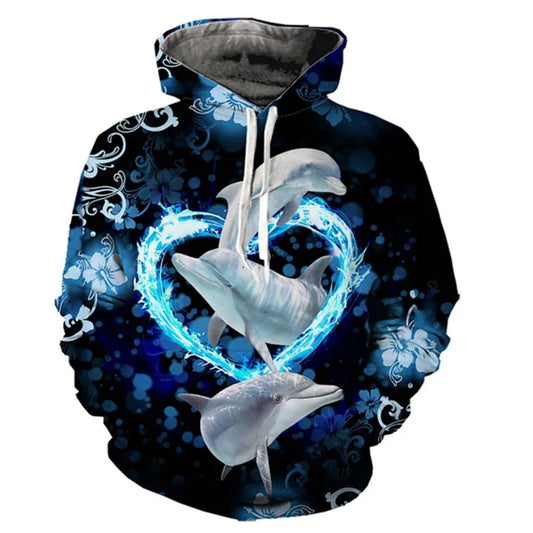 New Dolphin Pattern Men's Hoodie 3D Printed Simple Hoodie Sportswear Casual Oversized Harajuku Hoodie Y2k Sports Tops 2024