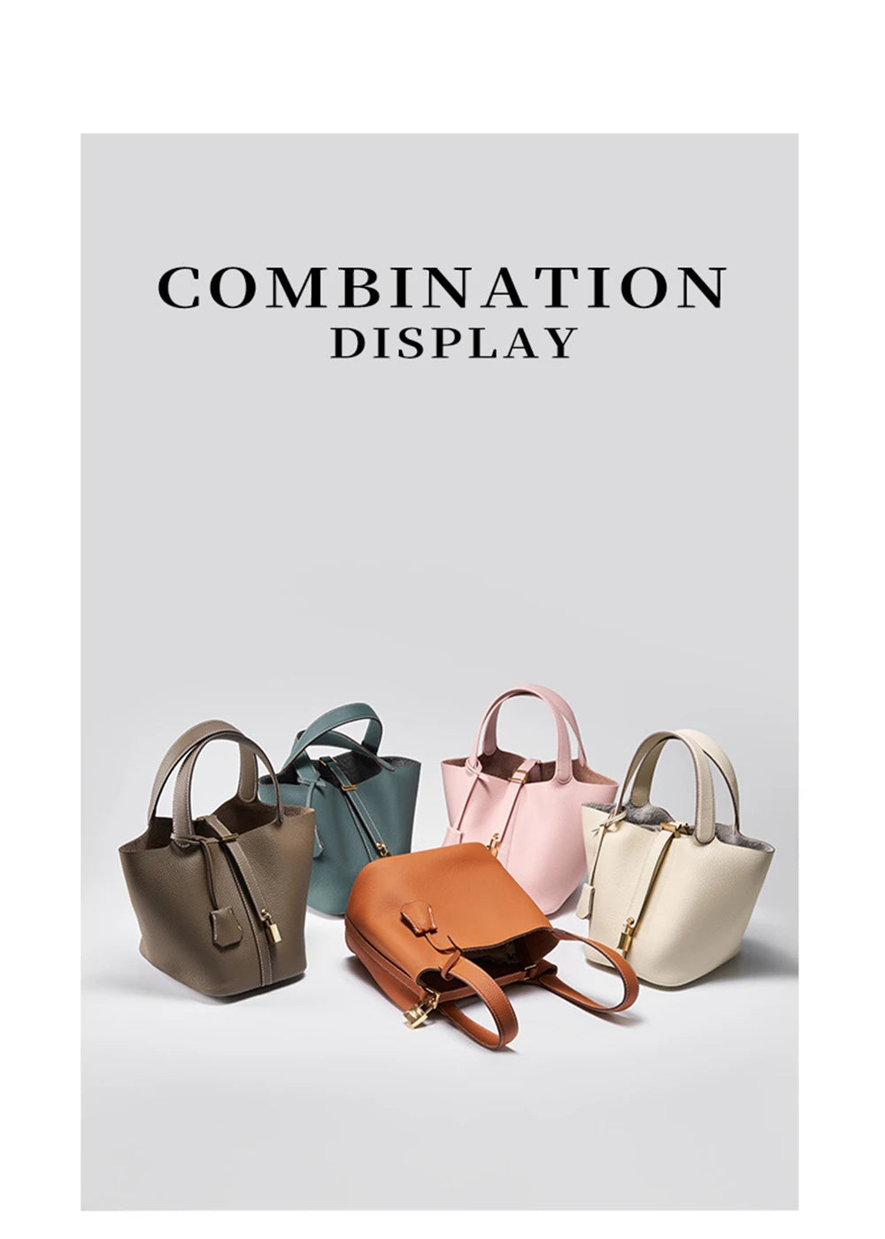 2025 Casual Fashion Female Genuine Leather Bucket Bag Luxury Handbag High-End Tote Bag Woman Cow Leather Mommy Bag & Metal Lock