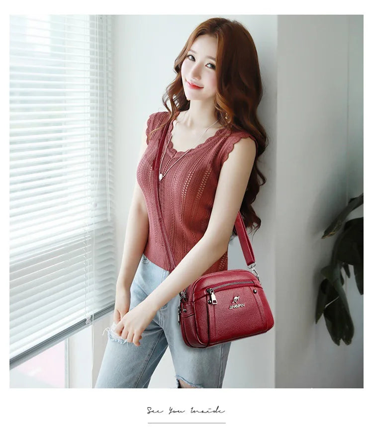 Women's Crossbody Bag, Water-Resistant Solid Color Square Shoulder Bag, Three Layer Zipper Closure Phone Purse Pouch for Women