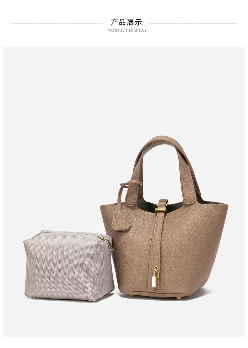 Classic Vegetable BasketpuWomen's Handbag Simple Bucket Bag Mother Bag Fashion Versatile Women's Bag Cross-border