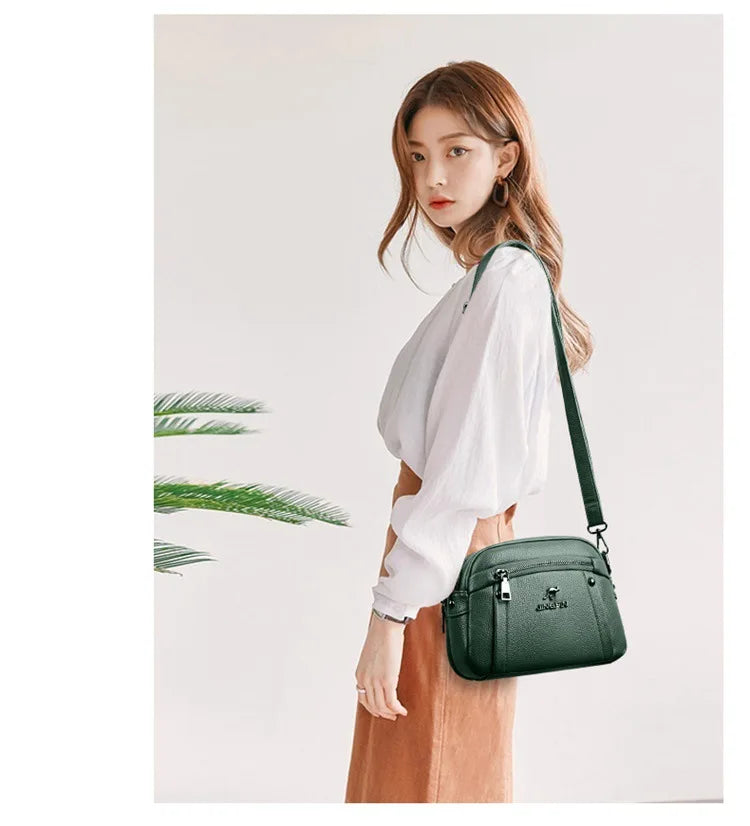 Women's Crossbody Bag, Water-Resistant Solid Color Square Shoulder Bag, Three Layer Zipper Closure Phone Purse Pouch for Women