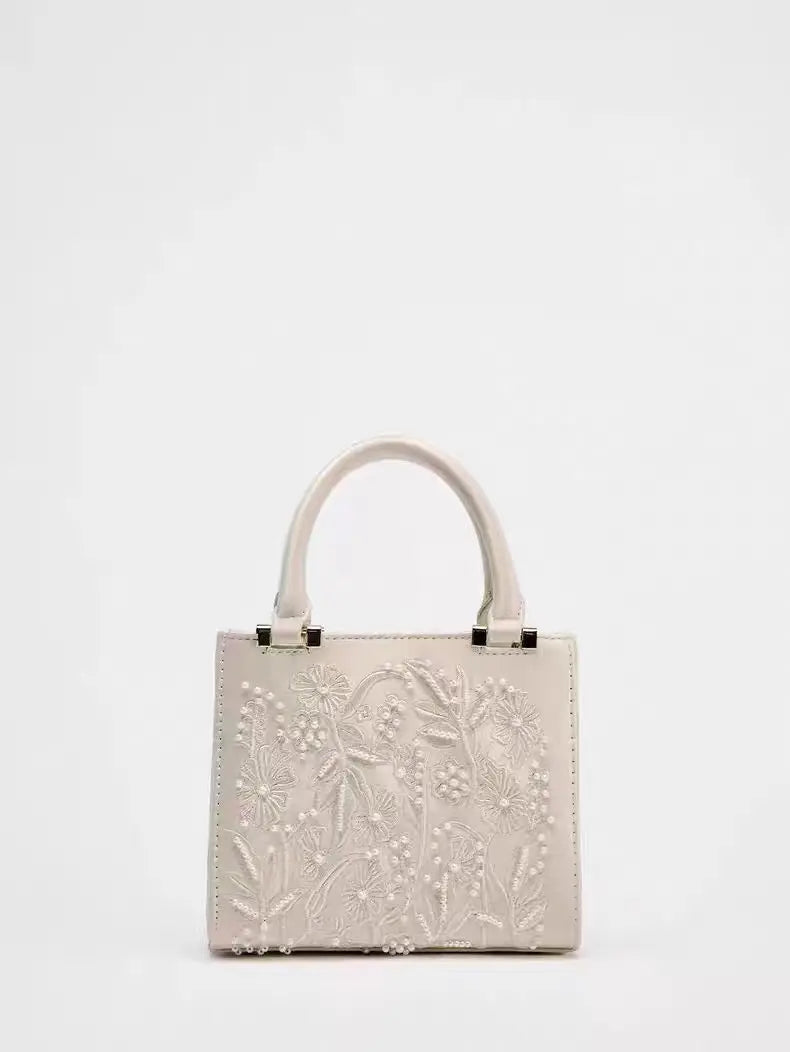 Elegant Soft Pearl Embroidery Fashion Handbag Silk Cheongsam Evening Clutch Chain Shoulder Bag Urban Minimalist Style Tote Chic