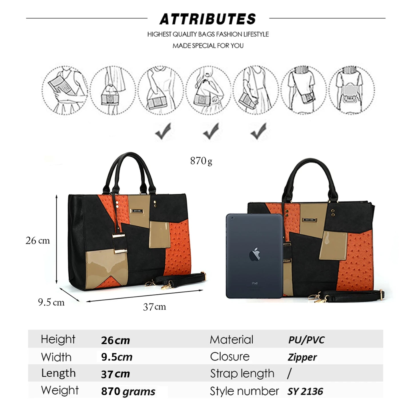 Classic Versatile Bag Multi-functional HandBag for woman Elegant Shoulder Bag SY2136