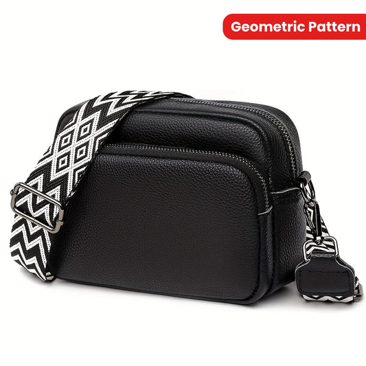 Stylish Crossbody Bag for Women Leather Messenger Bag, Versatile Shoulder Bag with Adjustable Geometric Pattern Design Strap