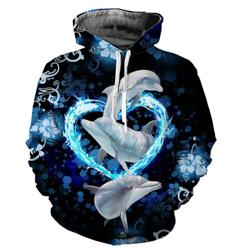 New Dolphin Pattern Men's Hoodie 3D Printed Simple Hoodie Sportswear Casual Oversized Harajuku Hoodie Y2k Sports Tops 2024