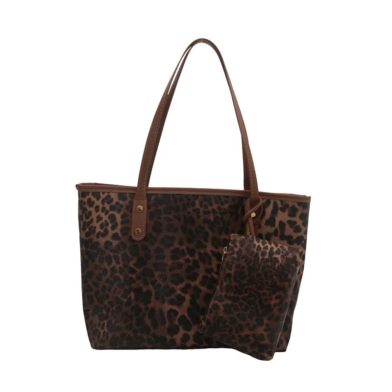 Women's Leopard Print Tote bag Pu Leather Underarm Bags Simple Casual Travel Shopping Bag Large Capacity Mother and Child Packag