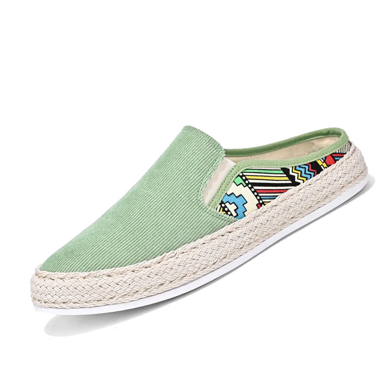 Outdoor Sandals Mens Half Slipper Summer Casual Shoes Canvas Soft Bottom Lightweight Walking Shoe Vulcanized Shoe