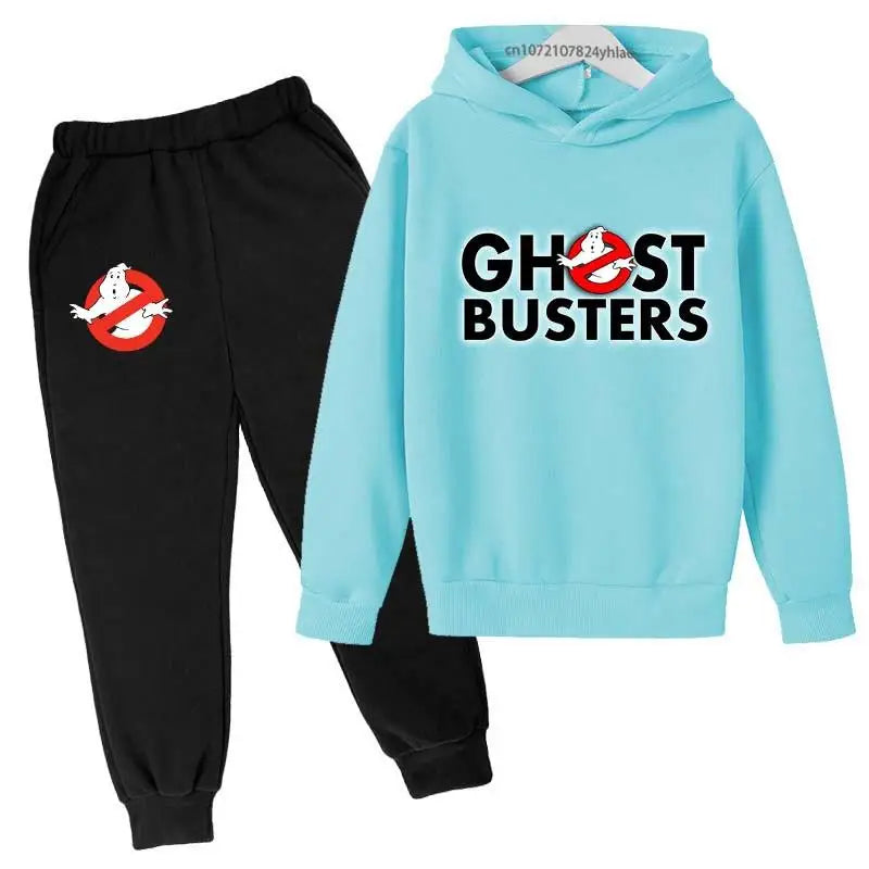 Ghost Busters Kids Funny Cartoon Print Spring Autumn Pullover Hoodie+Jogging Pants 2pcs Tracksuits 2-13 Years Boys Girls Clothes