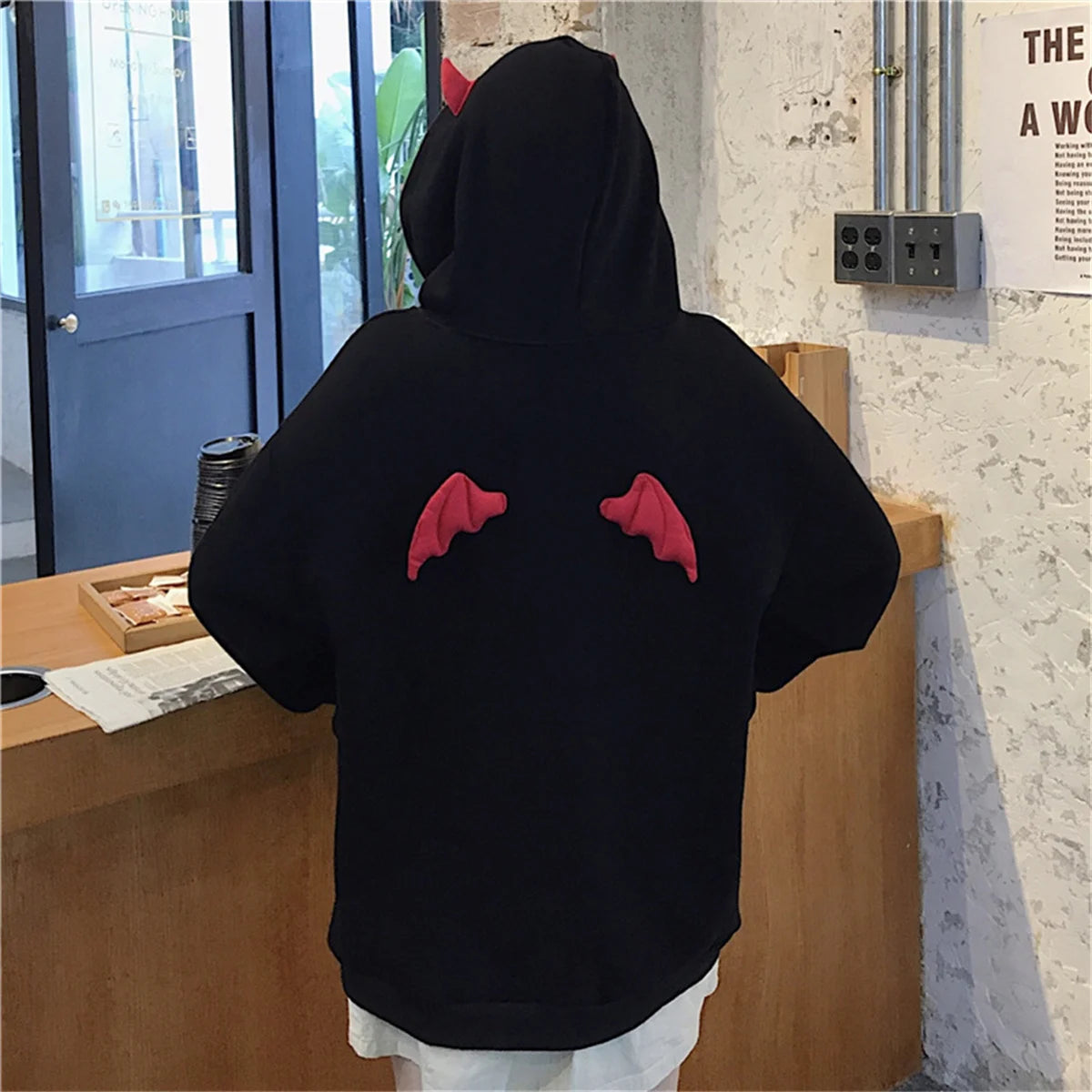 gothic clothes Harajuku Hoodies Devil Horns Sweatshirts zip up hoodie Loose Pullovers Long Sleeve Tops Streetwear Femme